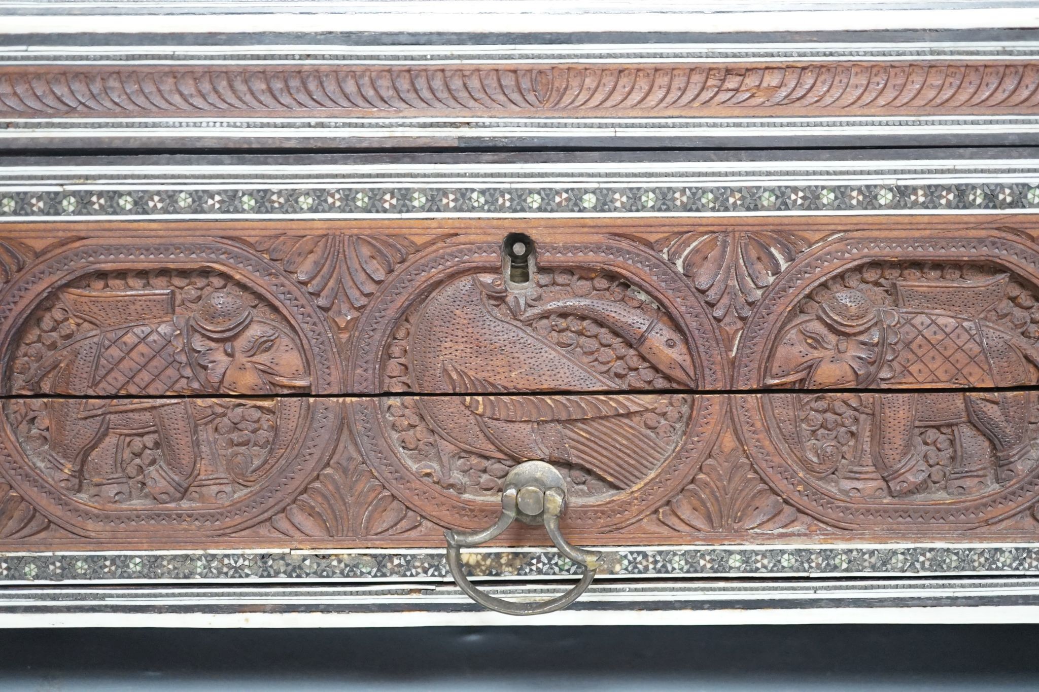 A 19th century South Indian sandalwood sewing box, 44cms wide x 30 deep.